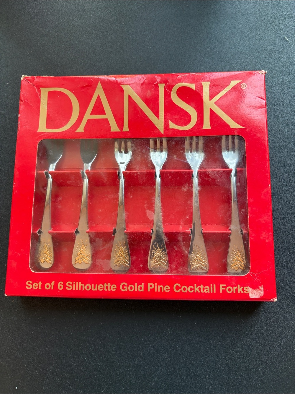 Dansk Set of 6 Gold Pine Silhouette Cocktail Forks